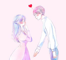 告白する男性と驚く女性　和やか