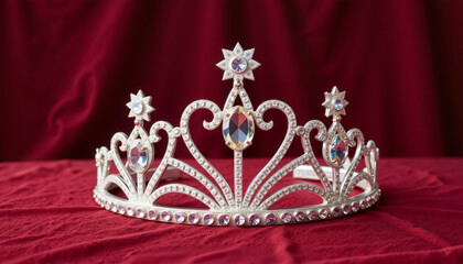 Obraz premium Crystal tiara shining on velvet backdrop, fairytale dreams