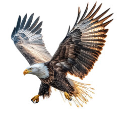 Obraz premium Majestic Bald Eagle in Flight Powerful Wings Dark Background,