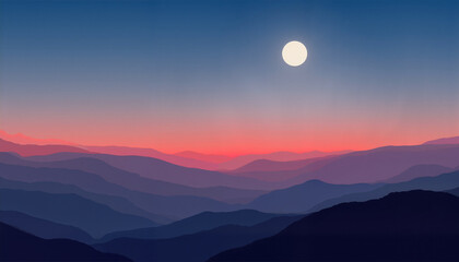 Serene moonrise over tranquil hills at dusk, nature's beauty © Madlen Gray