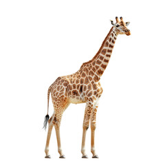 Naklejka premium Young Giraffe on Black Background Wild Animal Portrait African Safari Wildlife Photography Tall Mammal