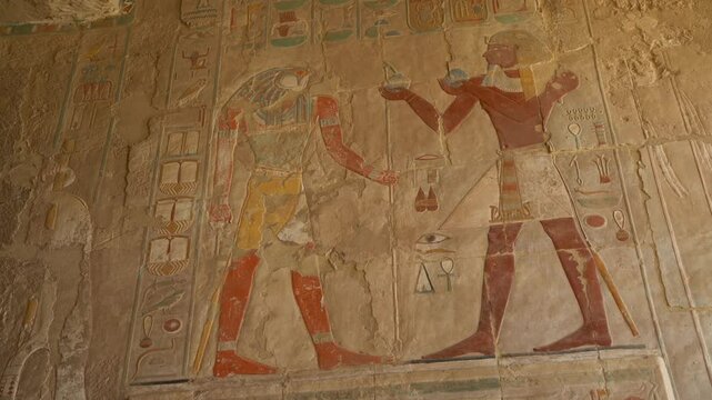Ancient Egyptian wall paintings in the temple of Hatshepsut