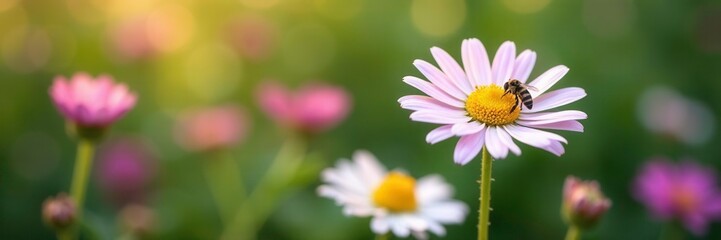 Obraz premium Globe daisy Globularia cordifolia L with a few bees, , summer