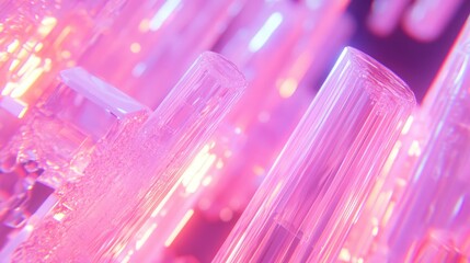 Transparent biofluid glowing under a futuristic microscope.