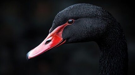 Obraz premium Black swan portrait, dark background, zoo
