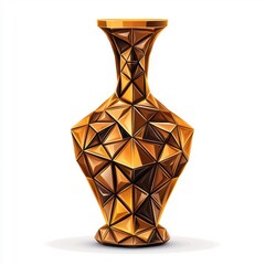 Low polygon style golden vase, isolated on white background.
