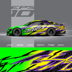 Car wrap decal designs. Abstract racing and sport background for racing livery or daily use car vinyl sticker. © zoulgraphic