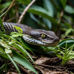 Camouflaged Pit Viper Resting on a Rock, Blending Effortlessly with the Environment