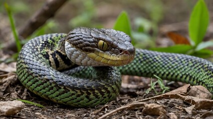 Obraz premium Lightning Fast: Pit Viper Strikes with Deadly Precision at Its Target