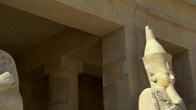 Egyptian statues of pharaohs in the temple of Hatshepsut
