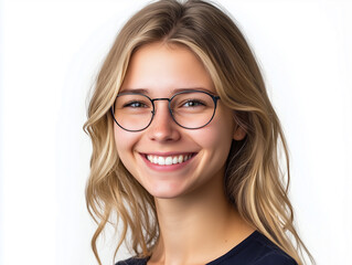 Obraz premium Young Woman With Glasses Smiling in a Bright Studio Setting During the Day