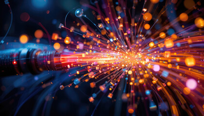 Fototapeta premium Vivid Optical Fiber and Colored Electric Cables, Technology and Innovation Background.