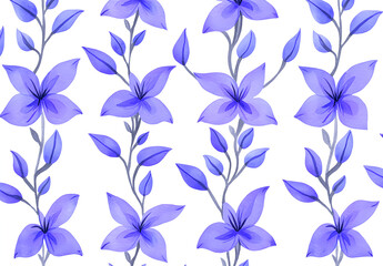 Fototapeta premium Watercolor blue floral pattern on a white background, detailed. 