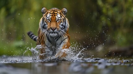 Obraz premium Tiger walking in river water, AI generated image