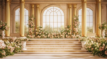 Elegant Palace Wedding Ceremony Venue Decor with Lush Floral Arrangements