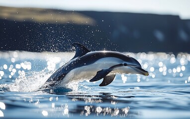 Obraz premium Dolphin leaping from ocean water.