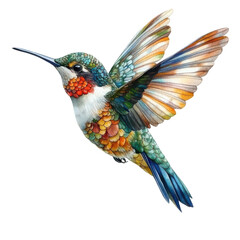 Obraz premium Vibrant Hummingbird in Flight Watercolor Art Nature Beauty Wings Colors