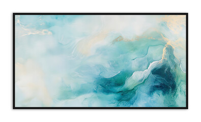Soft canvas painting in pastel blues and greens, abstract design
