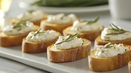 National Francis Day Delicious appetizers with creamy cheese and herbs on sliced bread for culinary events and catering