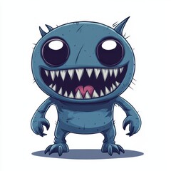 Fototapeta premium Colorful and playful vector character design of a cute monster with large eyes and sharp teeth standing confidently in a flat style against a plain background