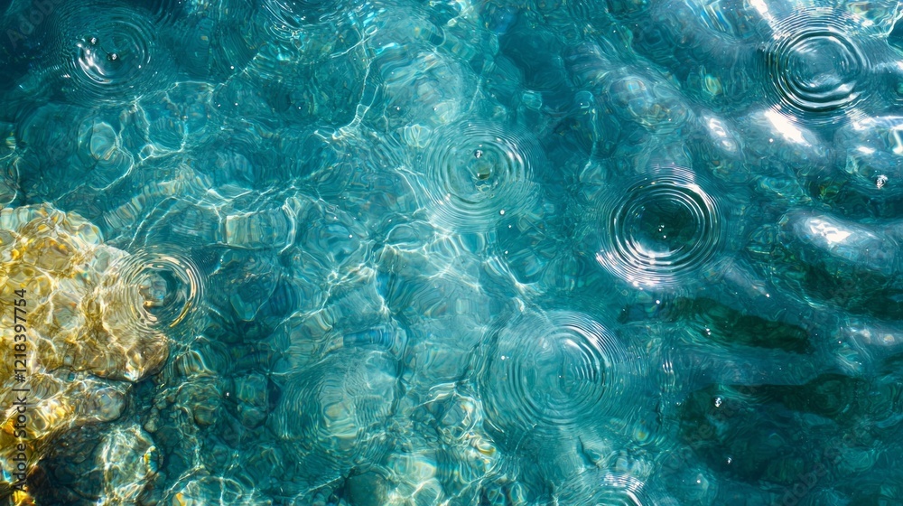 Poster gentle ripples in crystal-clear blue water create mesmerizing patterns, reflecting sunlight and evok