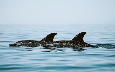 Fototapeta premium Two spotted dolphins swimming together in the ocean.