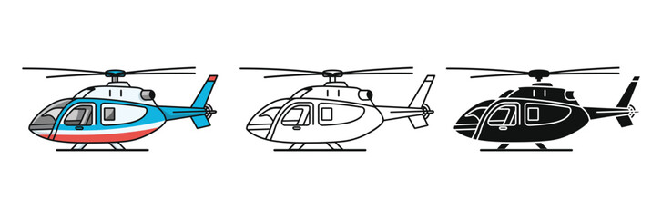 Helicopter vector illustration, outline, silhouette on white background