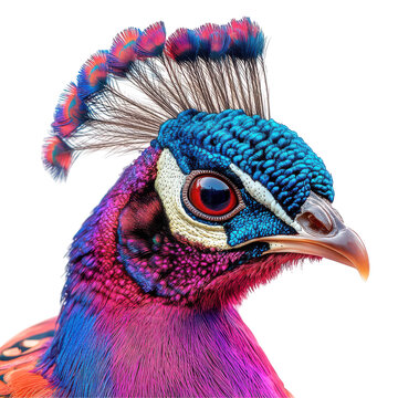 Vibrant Male Malaysian Peacock-Pheasant Head Closeup Stunning Plumage Exotic Bird