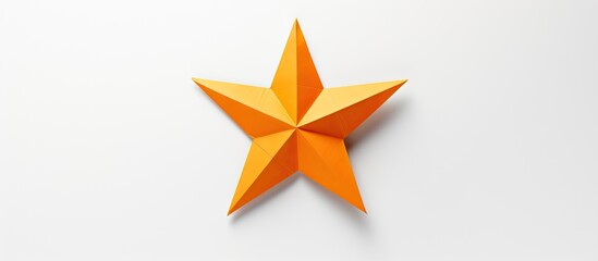 Obraz premium Bright orange origami star positioned centrally on a smooth white background showcasing sharp edges and dimensional form vivid in color.