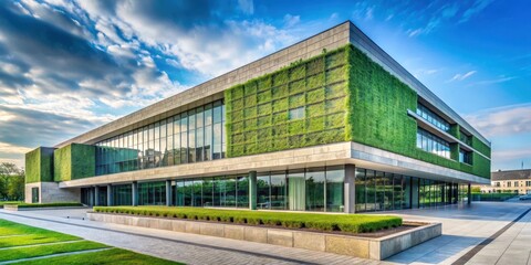 Obraz premium Modern university library with natural stone fa?ade and green roof