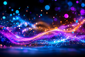 A Dazzling Symphony of Iridescent Bokeh: Teal, Purple, and Orange Lights Shimmering Against a Deep Night Sky