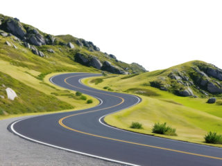 a winding, paved road cutting through a natural mountainous landscape isolated on white transparent background clipart PNG
