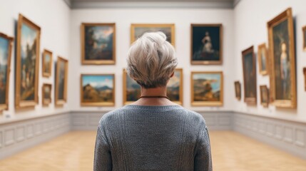 Golden Age of Enjoyment for Retirees in Art Gallery with Beautiful Paintings and Inspiration