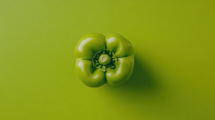 Fresh green bell pepper on a vibrant green background highlights healthy eating options and colorful cooking ingredients