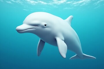 Fototapeta premium A graceful white dolphin swims gracefully through clear blue waters, showcasing its playful nature and sleek form.