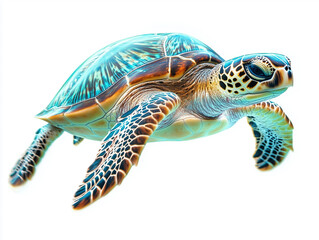 Fototapeta premium Colorful Sea Turtle Gliding Gracefully Through Clear Water in Vibrant Underwater Environment