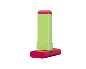 Vibrant Pink Glow Tinted Blush Stick In Lime Green Casing Standing On Pink Cap 3D Illustration
