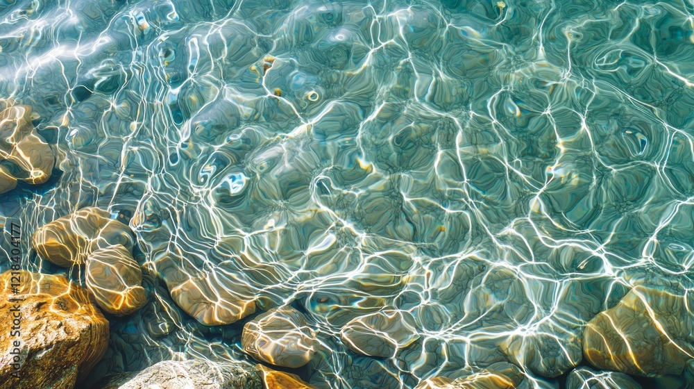 Poster ripples ripple through clear blue water, reflecting sunlight and creating mesmerizing patterns. ston