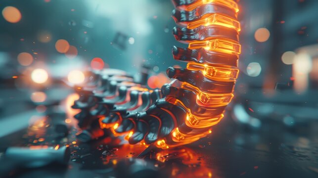 3d illustration of human spinal cord injury and back pain on a blurred background for awareness