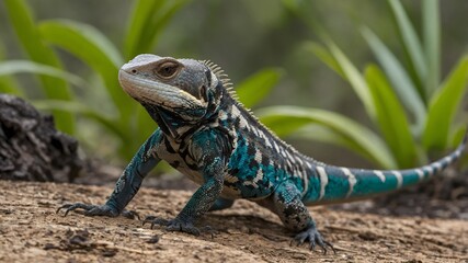 Obraz premium Moment of Agility: Antiguan Racer Poised for the Perfect Strike