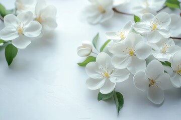 Spring border made of apple blossoms on a white background