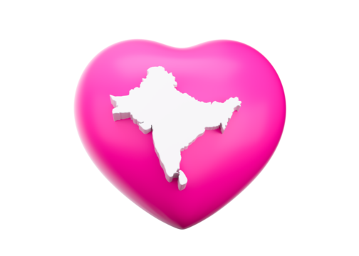 Pink Heart With Map Of Subcontinent 3d Illustration