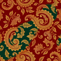 Bengali Sari-Inspired Seamless Pattern with Gold Zari Detailing
