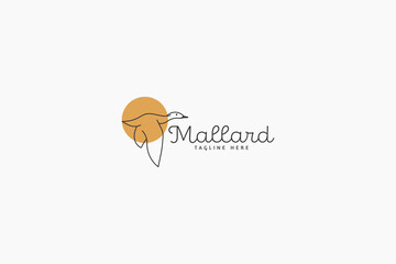 outline mallard bird symbol logo design vector illustration. creative duck, bird, mallard, wild animal iconic logo vector design template with modern, overlay and simple styles