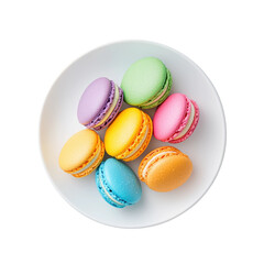 Obraz premium Colorful Macarons Displayed on Isolated White Plate