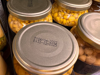 Closeup image of production and expiry dates on food product (kernel corn)