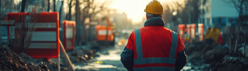 Construction Crew Prioritizes Site Safety Workers in Protective Gear Secure Barriers Before Commencing Work, Ensuring Preventative Security Measures Are in Place for a Safe and Efficient Construction