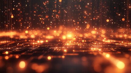 Naklejka premium Abstract Orange Lights Falling Onto Grid
