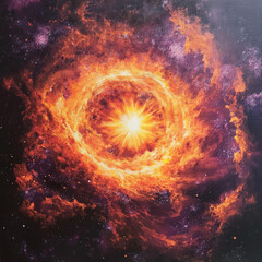 Fototapeta premium Supernova explosion illuminating a galaxy with swirling nebula clouds, vivid and intense colors