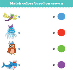 Match the color of the animal's crown. Educational game for color recognition